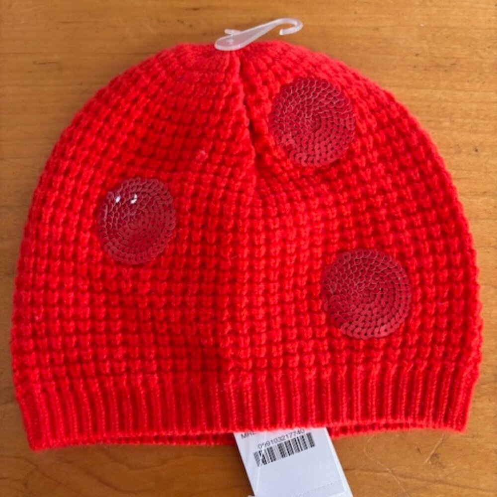 J.CREW CREW CUTS CASHMERE BLEND RED/ORANGE SEQUIN DOTS BEANIE GIRLS' AGE 5-8